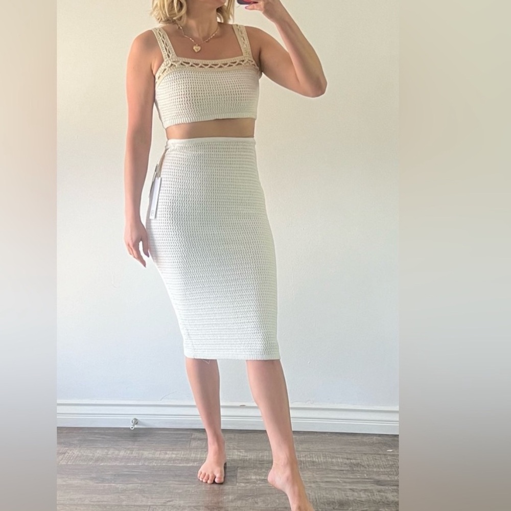 New House of Harlow 1960 x Revolve Crochet Knit 2 piece Skirt & Top Set